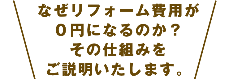 なぜリフォーム費用が０円になるのか？その仕組みをご説明いたします。